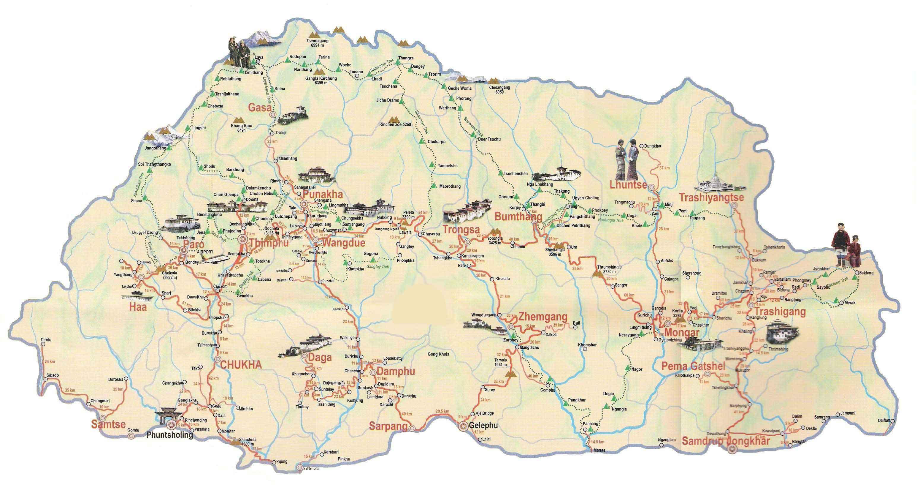 BHUTAN TOURIST MAP