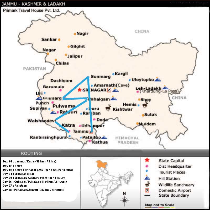 Kashmir with Katra Map